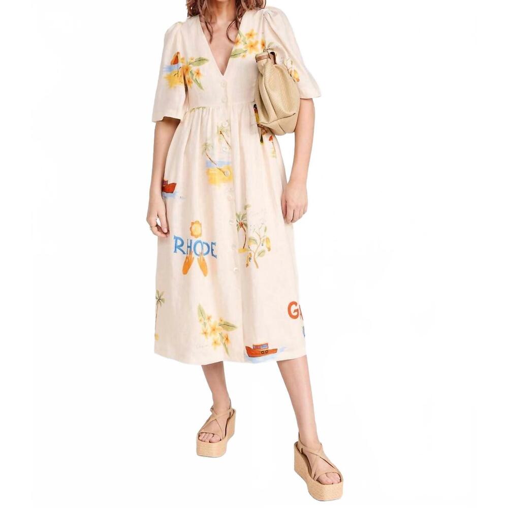 NEW ROSA CLOTHING fashion print v neck cute loose dress in apricot